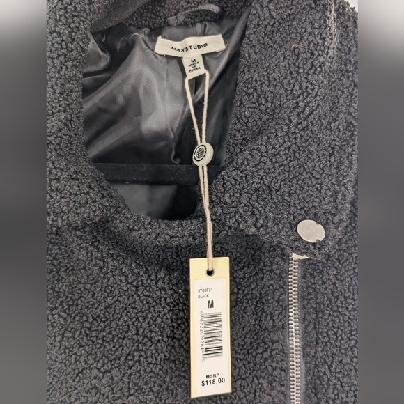 Max Studio Faux Shearling Moto Jacket New Size M - Picture 7 of 7